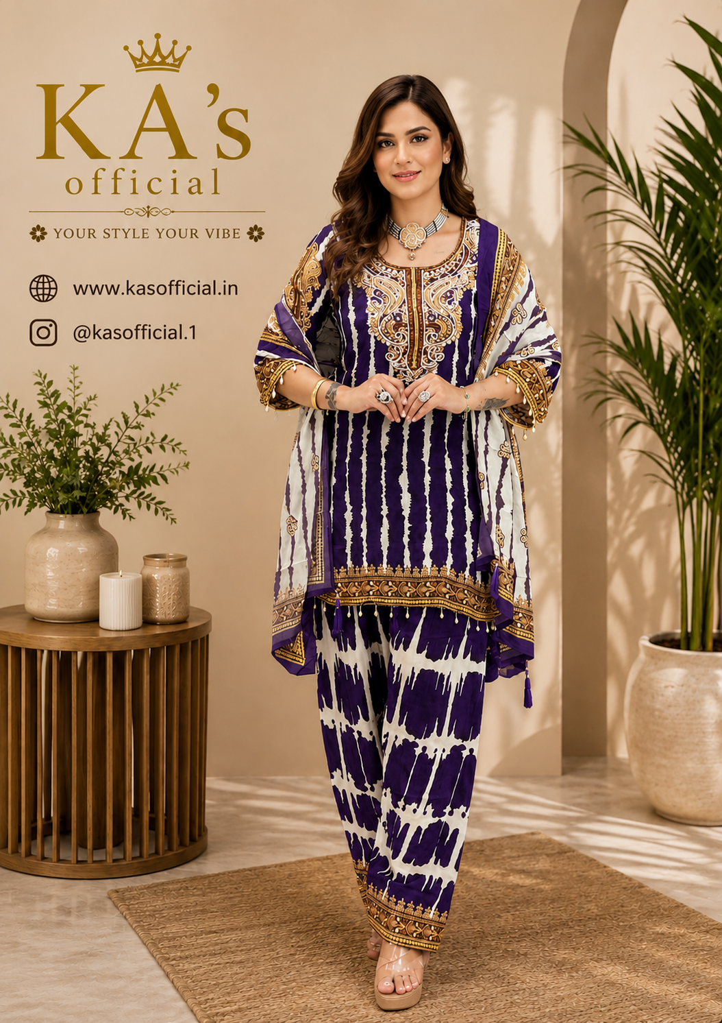 Royal Purple Elegance — traditional charm with a modern festive touch.