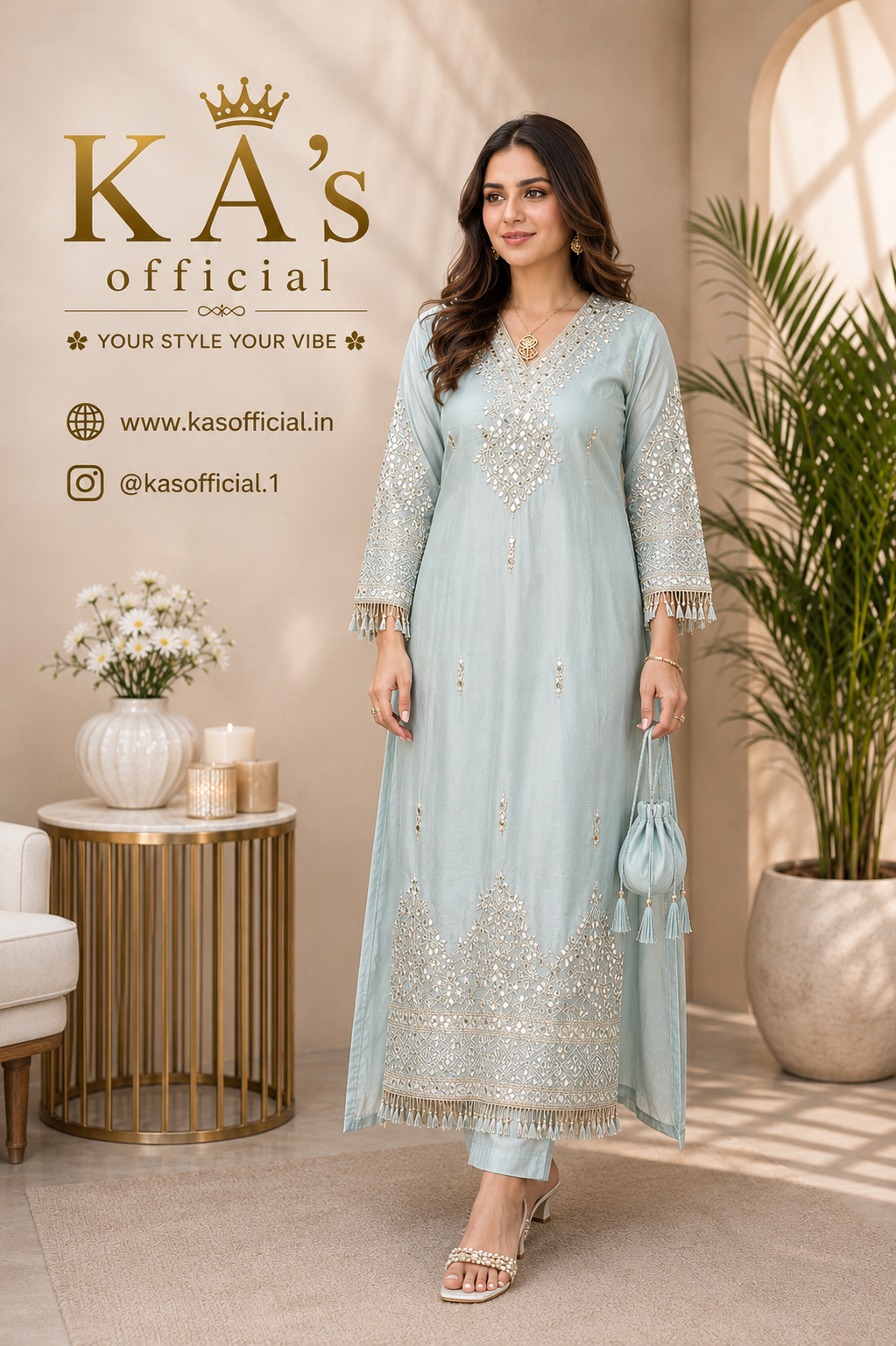 Premium Mint Embroidered Suit